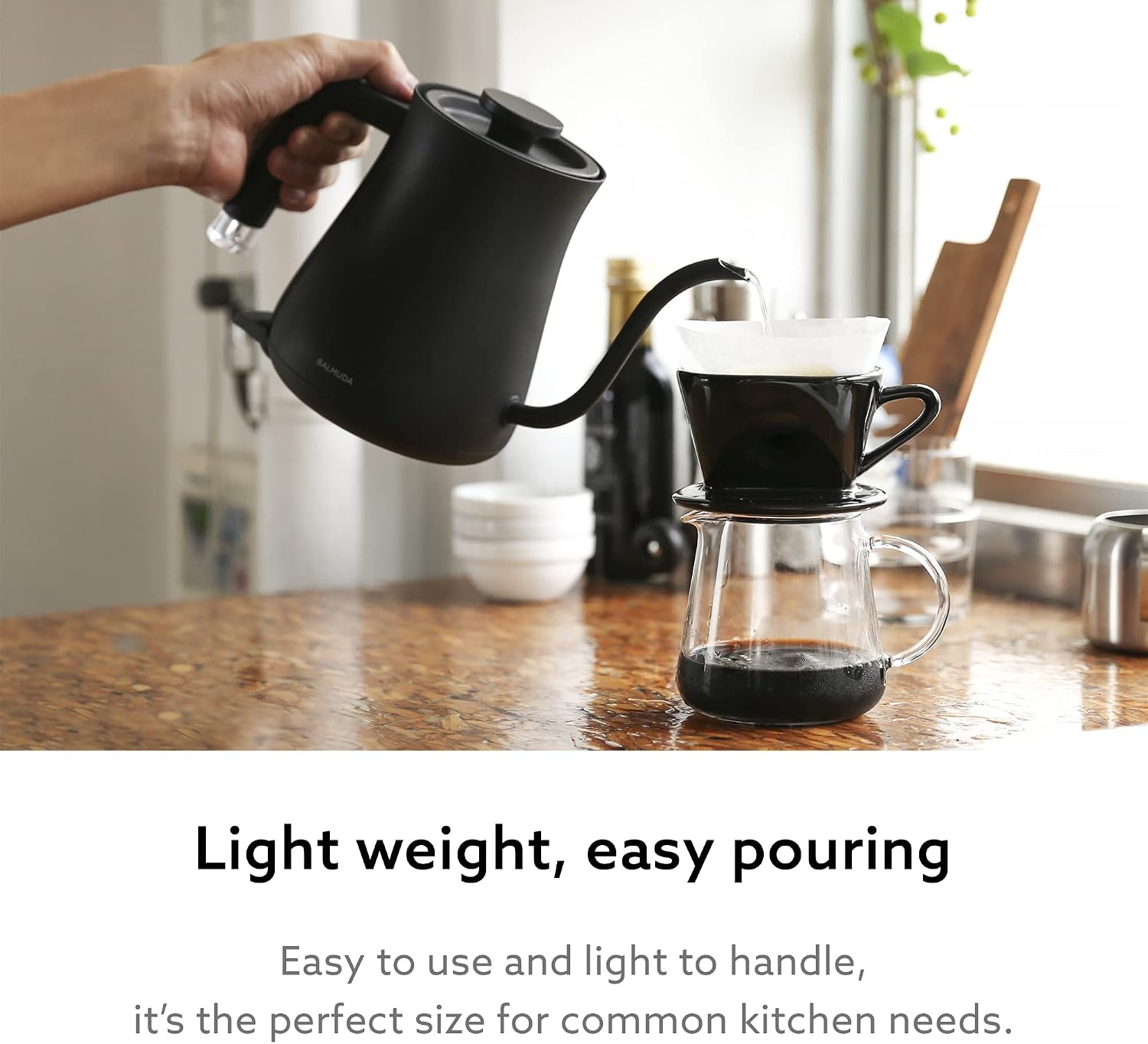 Balmuda The Electric Kettle Gooseneck Stainless Steel 0.6 L Neon Indicator Tea and Coffee K02H-BK Black
