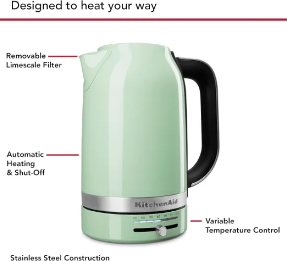 1.7L Variable Temperature Kettle, Adjustable Temperature Control 50°C-100°C, Quick Boil & Water Level Gauge, Pistachio 1.7 Litres Pistachio
