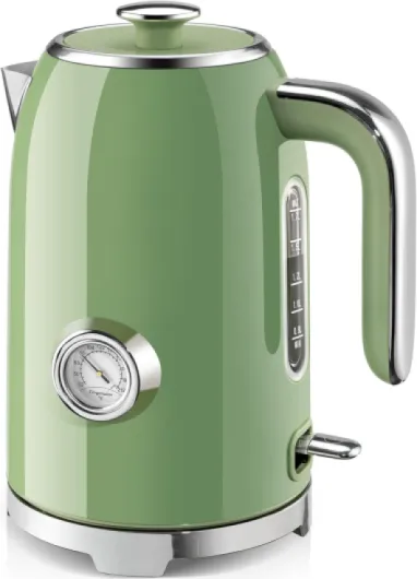 Electric Kettle - 57oz Hot Tea Water Boiler with Thermometer, 1500W Fast Heating Stainless Steel Pot, Cordless LED Indicator, Auto Shut-Off & Boil Dry Protection, Retro Green