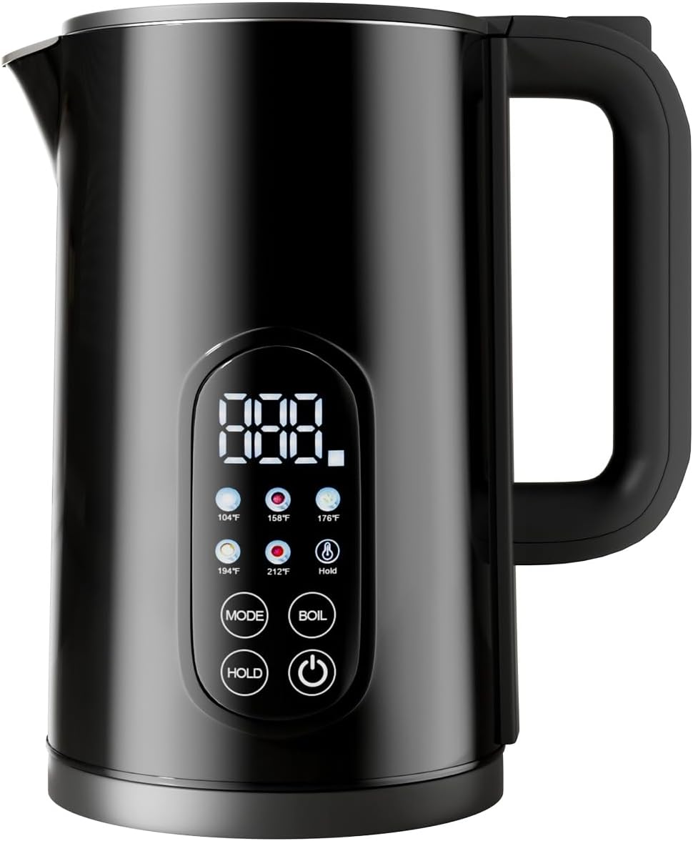 Electric Kettle with Temperature Control, 304 Stainless Steel 1.7L- 5 Presets for Baby Milk, Coffee, Tea - 2H Keep Warm,Cordless Temperature-Controlled Coffee Kettle,Black