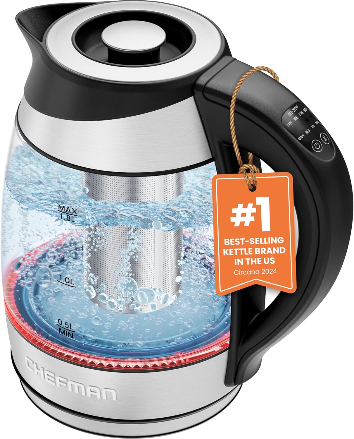 Electric Kettle with Temperature Control, 5 Presets LED Indicator Lights, Removable Tea Infuser, Glass Tea Kettle & Hot Water Boiler, 360° Swivel Base, BPA Free, Stainless Steel, 1.8 Liters 1.8L - Temperature Control