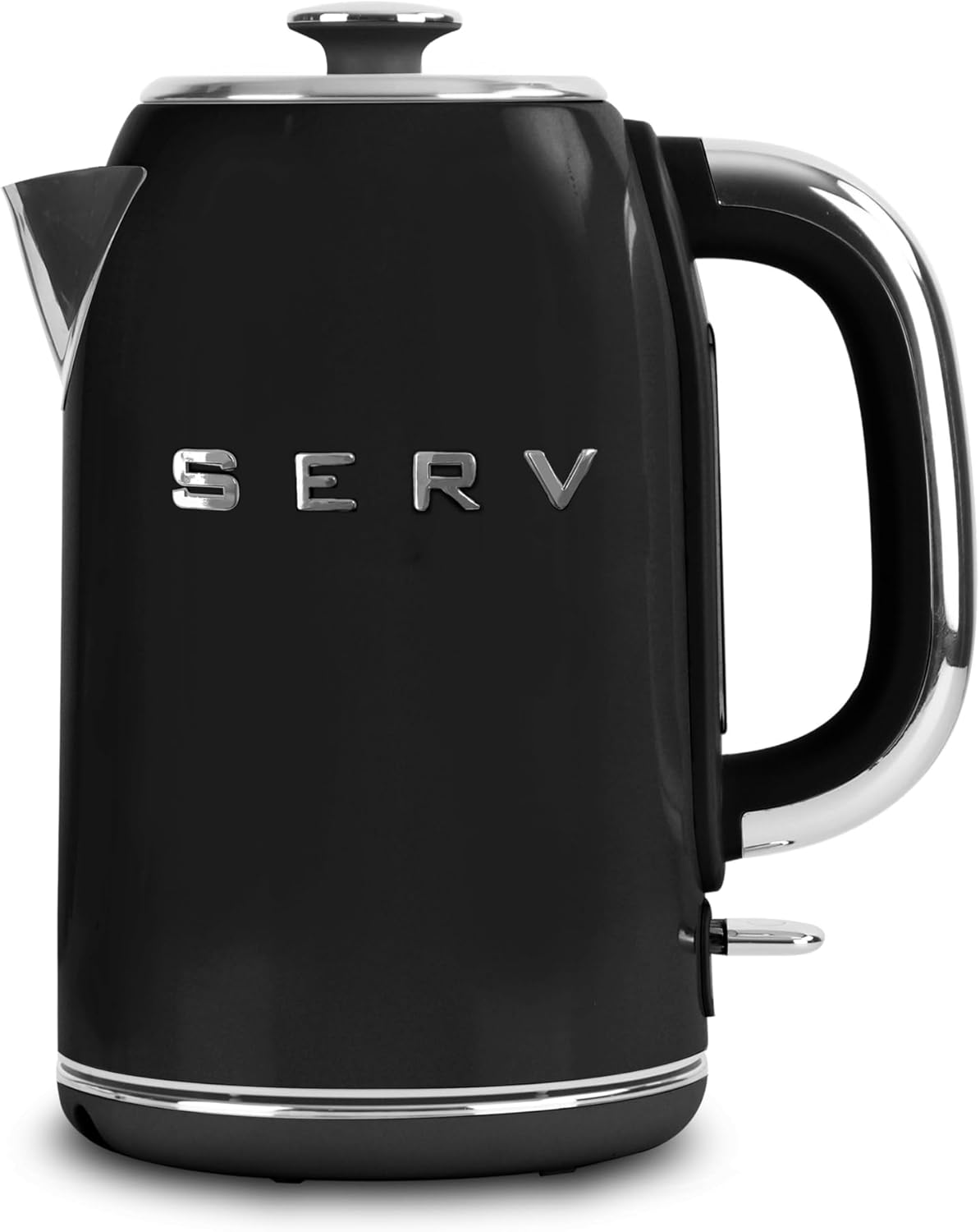 Retro Serv 1.7L Electric Kettle Midcentury Modern Stainless Steel Hot Water Kettle with 360° Swivel Base & Water Level Indicator (Black)