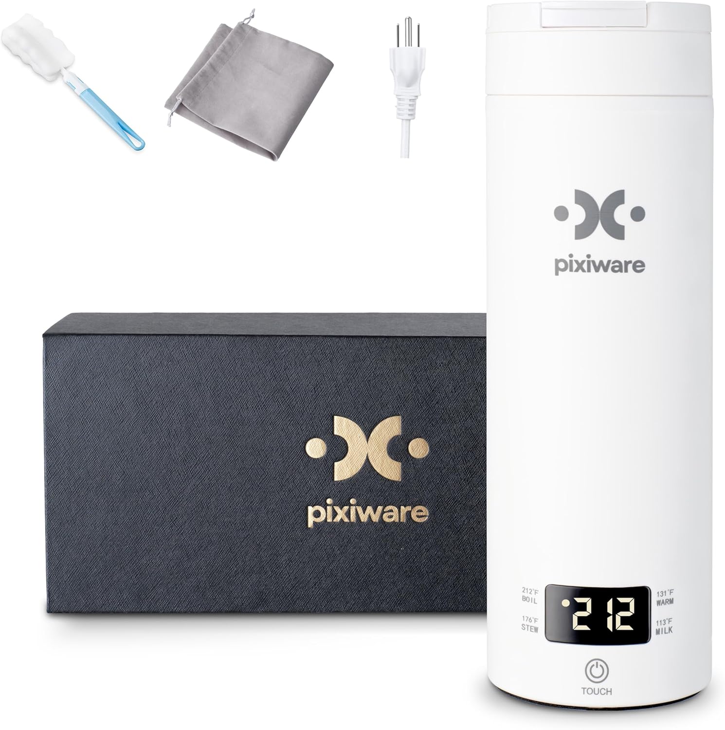 Travel Kettle Lift Lid for Hot Water on the Go 450ml – Small Portable Mini Electric Kettle – 4 Smart Temp Presets – Auto Shut-Off – Leak-Resistant – Stainless Steel BPA-Free 304 White with Lift Lid