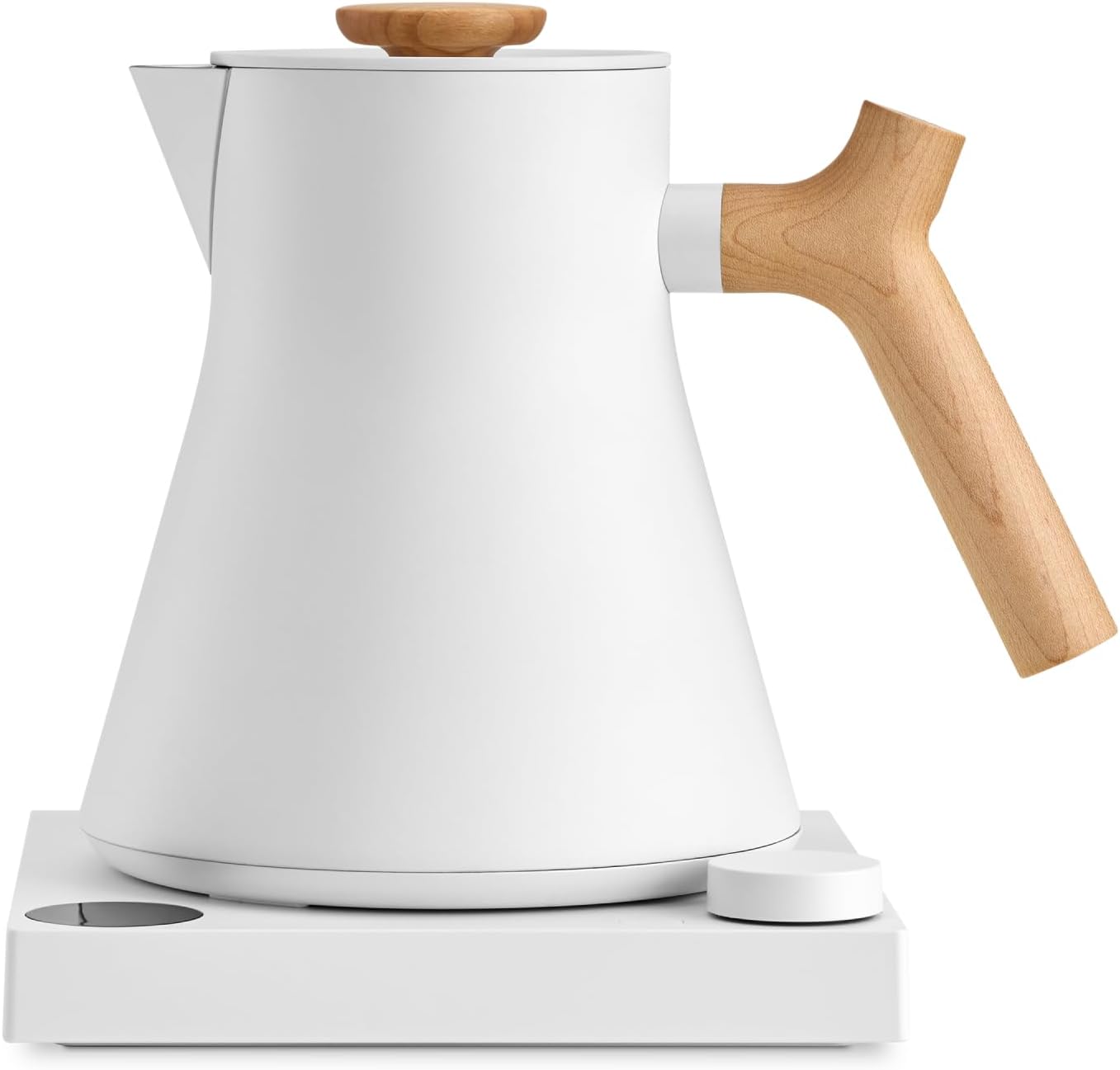 Corvo EKG Pro Electric Tea Kettle - Quick Heating, Precise Temperature Control Electric Kettle, Scheduling, Built-in Brew Timer for Boiling Water - Matte White with Maple Handle - 0.9 Liter Matte White with Maple Handle Corvo EKG Pro