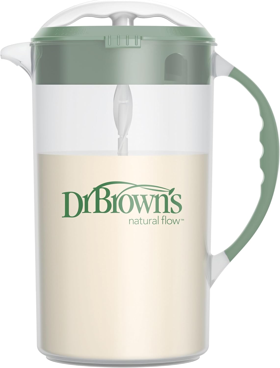Dr - Brown's Baby Formula Mixing Pitcher with Adjustable Stopper, Locking Lid, & No Drip Spout, 32oz, BPA Free, Olive