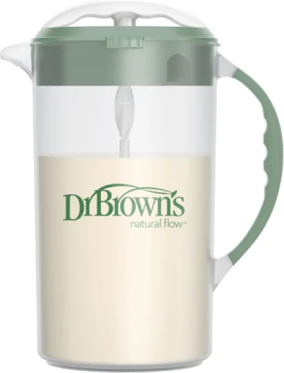 Dr - Brown's Baby Formula Mixing Pitcher with Adjustable Stopper, Locking Lid, & No Drip Spout, 32oz, BPA Free, Olive