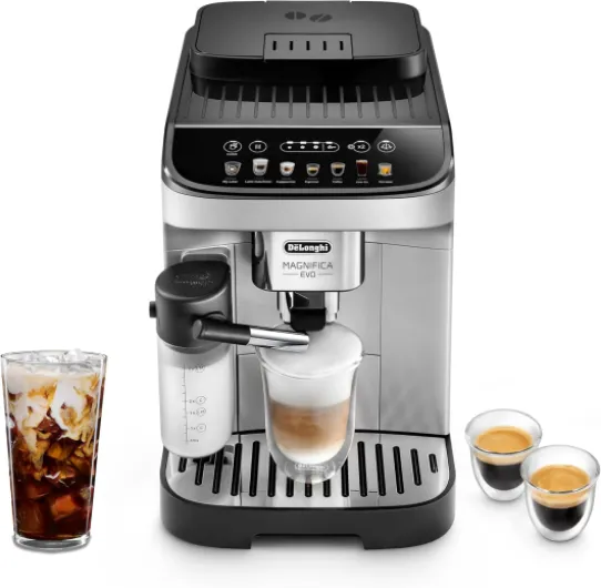 De'Longhi Magnifica Evo Automatic Espresso & Coffee Machine with Auto Milk Frother, Built-in Grinder & Auto-Clean Function - For Latte, Cappuccino, Americano, Iced Coffee, ECAM29084SB , Silver Evo Silver