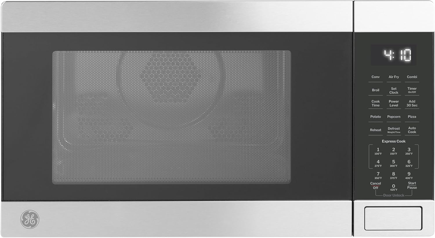GCST10A1WSS 1.0 Cu Ft Convection Microwave Oven, 1050W Countertop Air Fry Microwave with Broil & Crisper Pan, Compact Stainless Steel Design