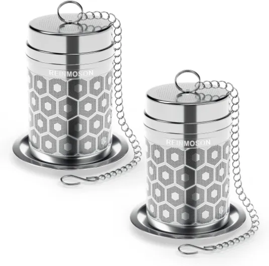 2 Pack Reinmoson Tea Strainers for Loose Tea, Extra Fine Mesh Tea Infuser, 304 Stainless Steel & Updated Slim Threaded Lid, Loose Leaf Tea Steeper for Black Tea, Rooibos, etc Small 2 Pack