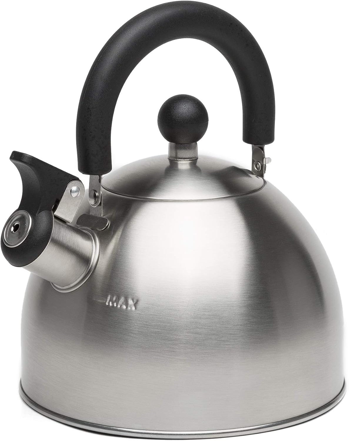 Stewart Whistling Stovetop Tea Kettle Food Grade Stainless Steel, Hot Water Fast to Boil, Cool Touch Folding, 1.5-Quart, Brushed with Black Handle 1.5 Quarts