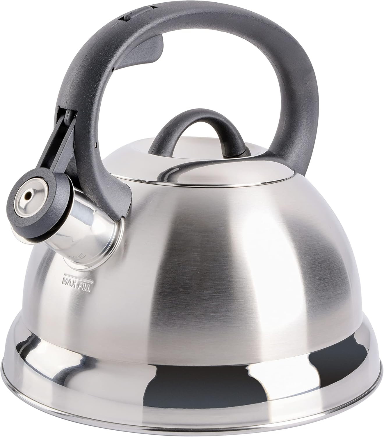 Mr - Coffee Flintshire 1.75-Quart Stainless Steel Whistling Tea Kettle – Brushed Satin Finish Stove-Top Kettle for Boiling Water 1.8 Quarts Brushed Satin