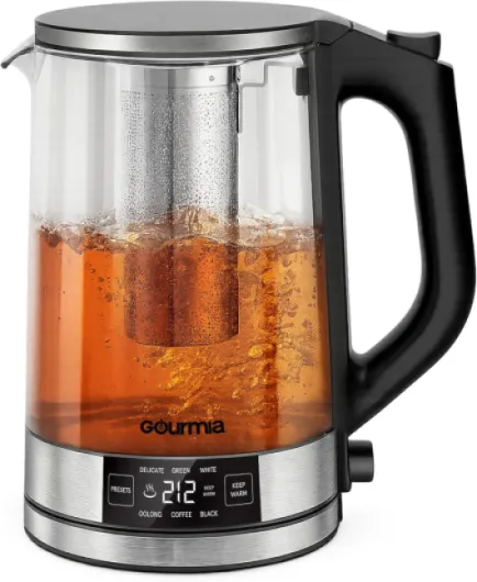 Programmable Digital Glass Kettle – 1.7L Adjustable Temperature Electric Kettle with 6 Presets, Keep Warm, Stainless Steel Tea Infuser, 360° Swivel Base, Black