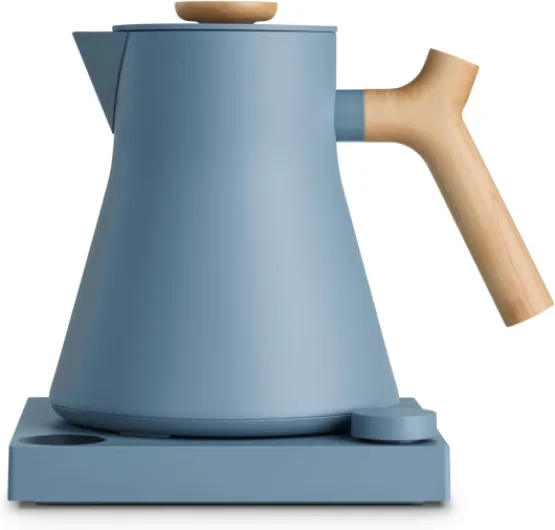 Corvo EKG Pro Electric Tea Kettle - Quick Heating, Precise Temperature Control Electric Kettle, Scheduling, Built-in Brew Timer for Boiling Water - Hazy Blue with Maple Handle - 0.9 Liter Hazy Blue with Maple Handle + Lid Pull Corvo EKG Pro