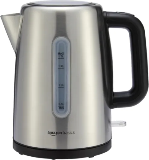 Electric Stainless Steel Kettle for Tea and Coffee, BPA-Free, Fast Boiling, Auto Shut-Off, 1.8 Quarts, 1500W, Black and Silver Stainless Steel 1.8 Quarts