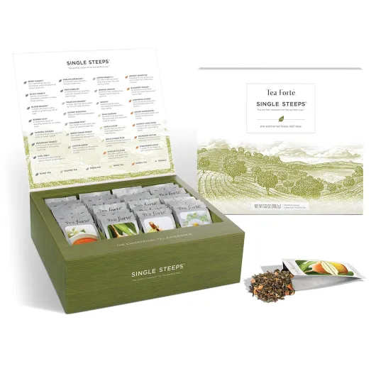Classic Assortment Single Steeps Loose Leaf Premium Tea Gift Set Sampler, 28 Count Assorted Blends Pre-Portioned Single Serve Pouches, Steeps 12 oz
