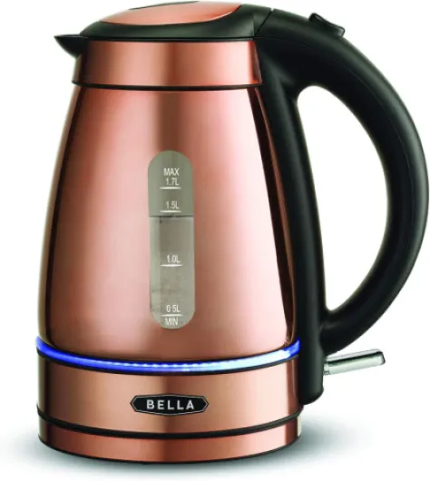 1.7 Liter Electric Illuminated Glass Kettle, Quickly Boil Water for Tea, Coffee, Instant Soup and More, Safely Pour with Automatic Shut Off & Detachable Swivel Base, Chrome/Copper Finish 1.7 L Copper Full Chrome Copper