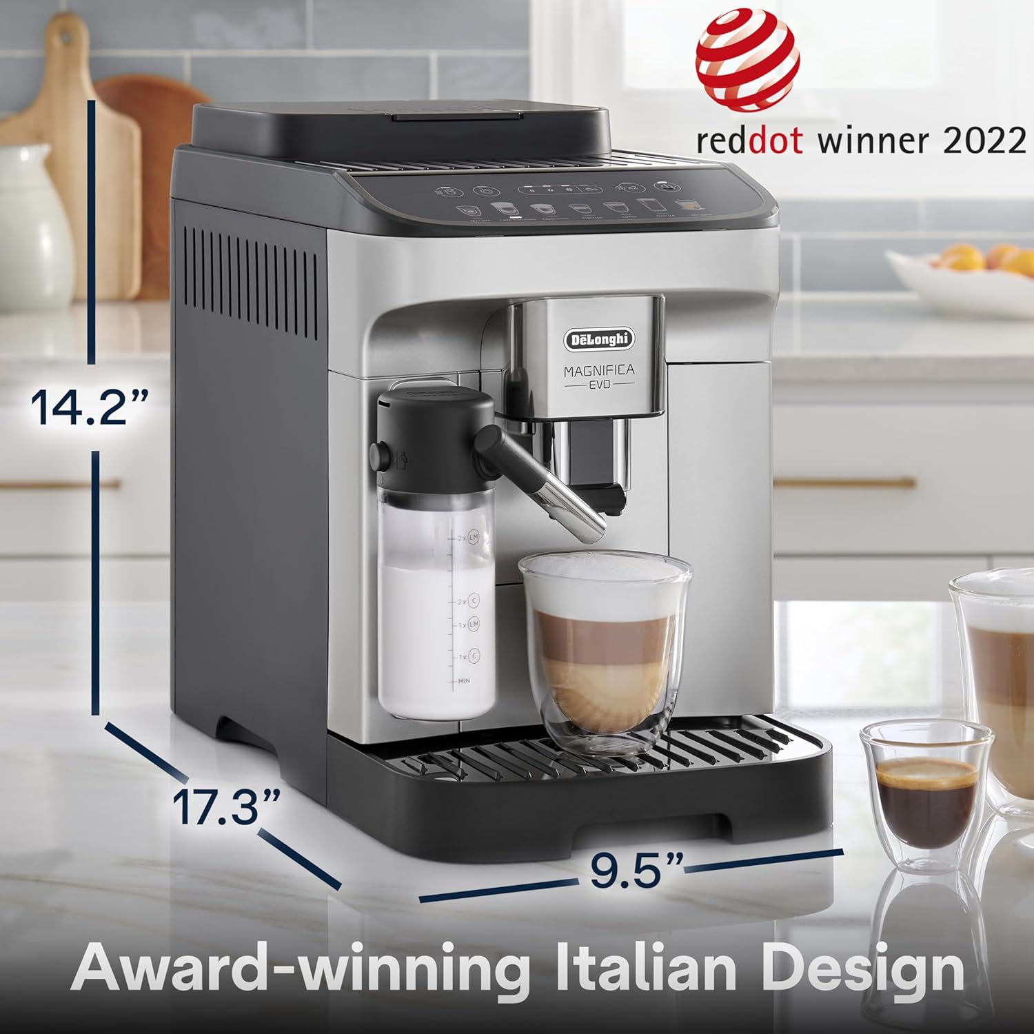 De'Longhi Magnifica Evo Automatic Espresso & Coffee Machine with Auto Milk Frother, Built-in Grinder & Auto-Clean Function - For Latte, Cappuccino, Americano, Iced Coffee, ECAM29084SB , Silver Evo Silver