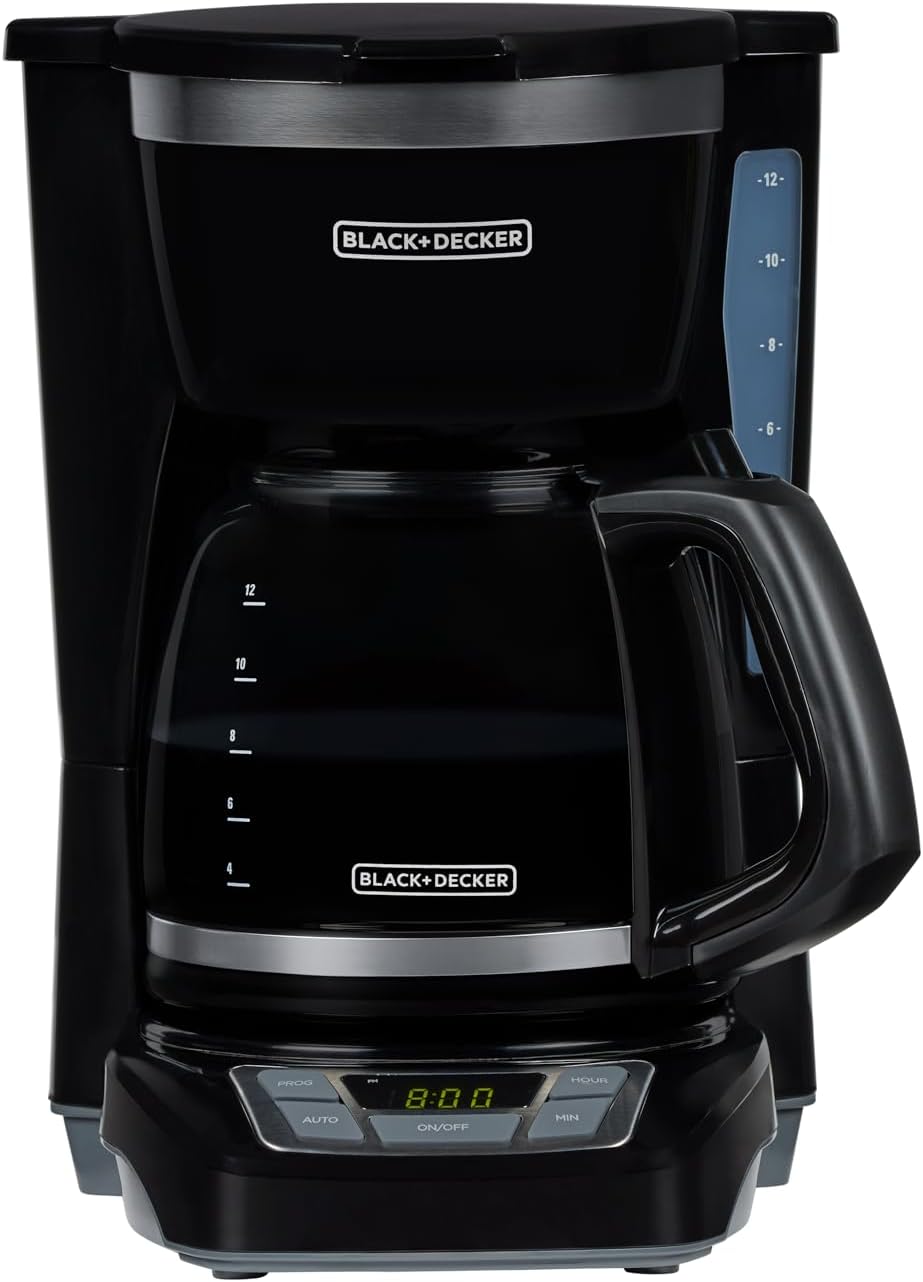 BLACK+DECKER 12-Cup Digital Coffee Maker, Programmable, Washable Basket Filter, Sneak-A-Cup, Auto Brew, Water Window, Keep Hot Plate, Black Black coffeemaker