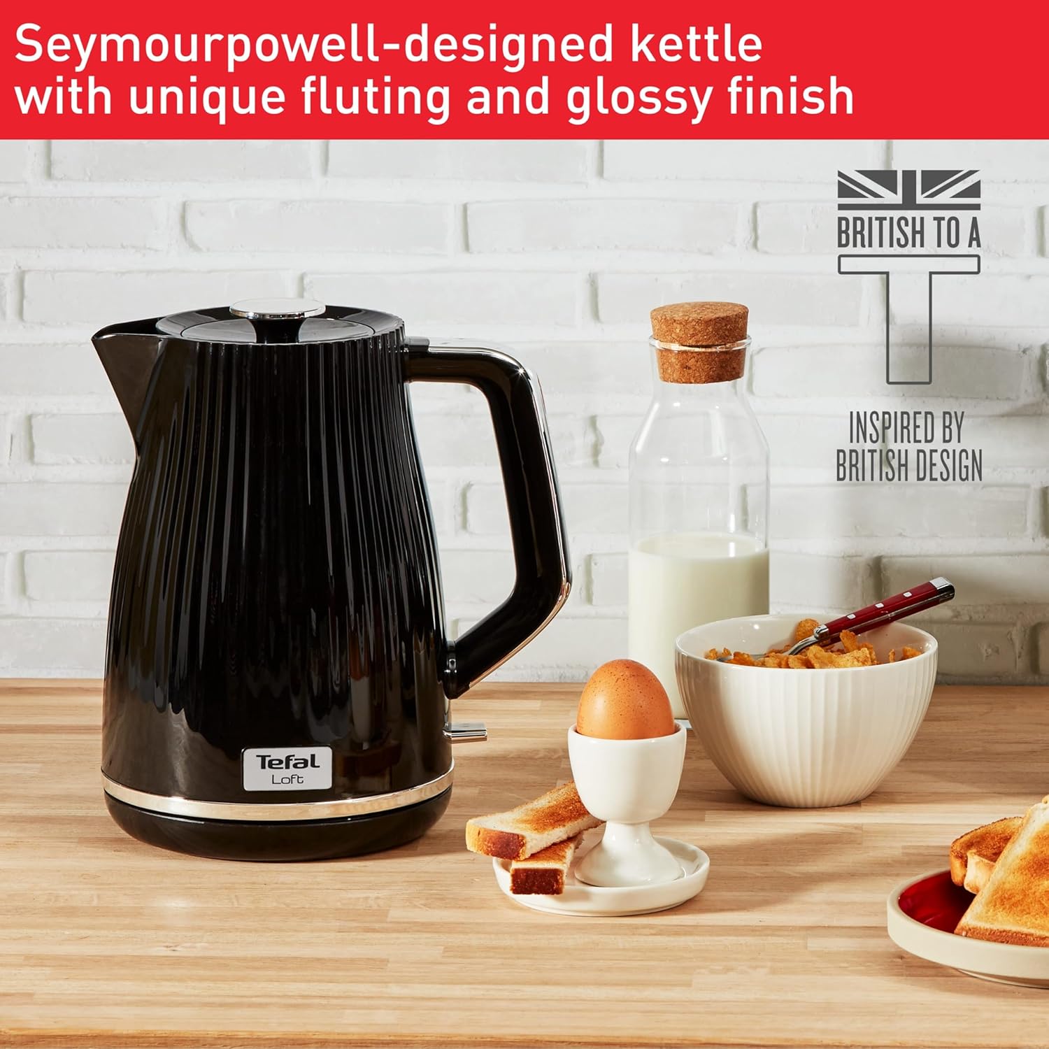 Loft Electric Kettle, 1.7L, Fast Boil, Cordless Kettle, Water level Window, 3000W, Removable Anti-Scale Filter, Precise Pouring Spout, KO250840, Black Glossy Finish