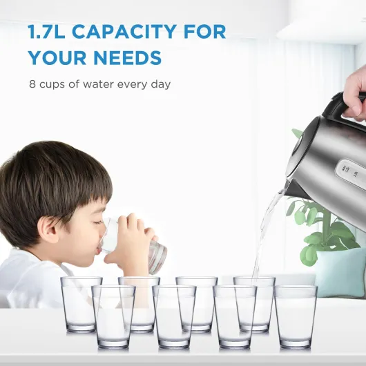 Electric Kettle 3000W Fast Boil 1.7L Stainless Steel Kettle LED Indicator,Spring Lid,Removable Filter,Insulated Handle with Water Level Indicator, Dry Burn Protection,BPA-Free 1.7 Litres