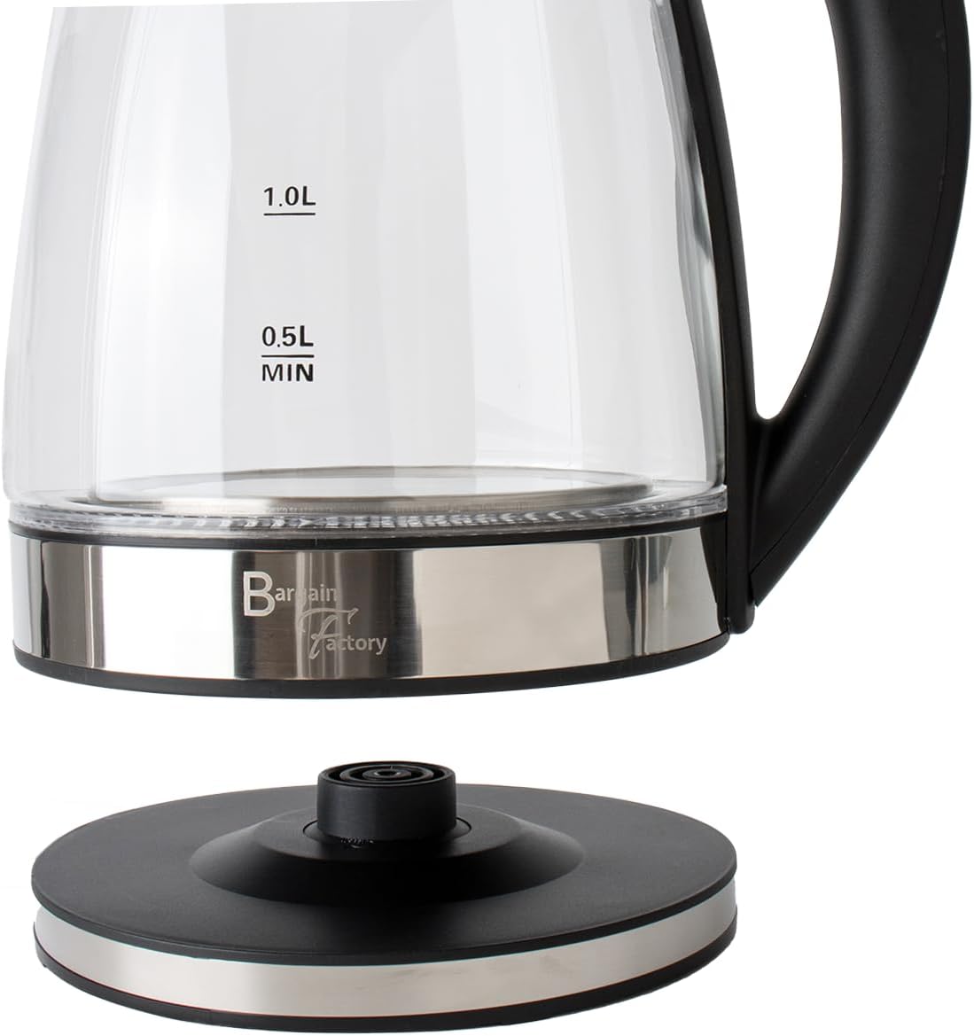 Electric Kettle Glass 2L – 1800W Fast Boil, BPA-Free, Quiet Boil, Blue LED, No Plastic, Boil-Dry Protection, Black Electric Glass Kettle