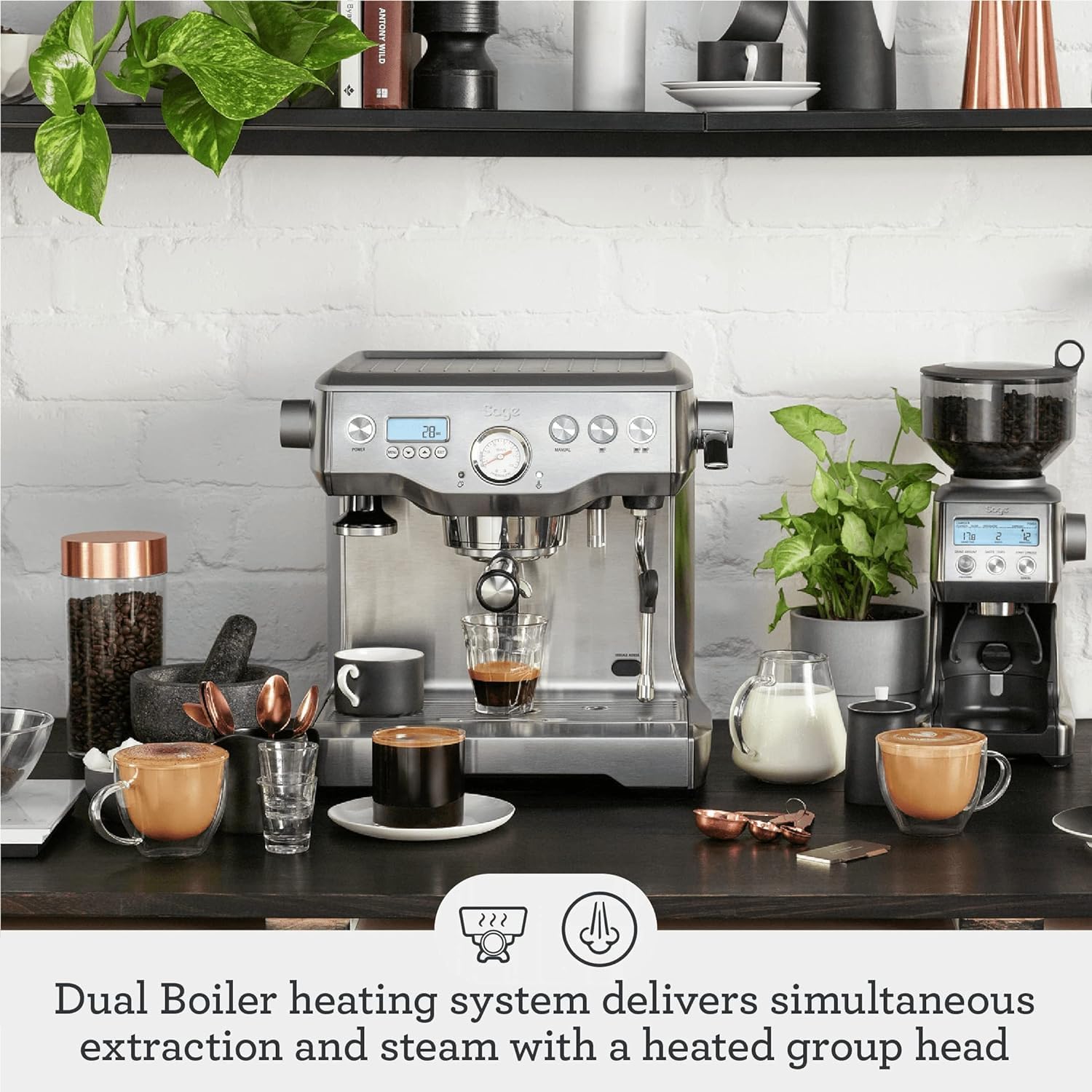 The Dual Boiler - Coffee Machine with Manual Milk Frother, Brushed Stainless Steel