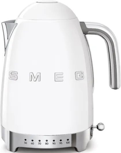 Smeg KLF04WHUK Jug Kettle with Acoustic Alarm, 3KW, 1.7L & Smeg TSF03WHUK 4 Slice Toaster, Extra Wide Slots, White