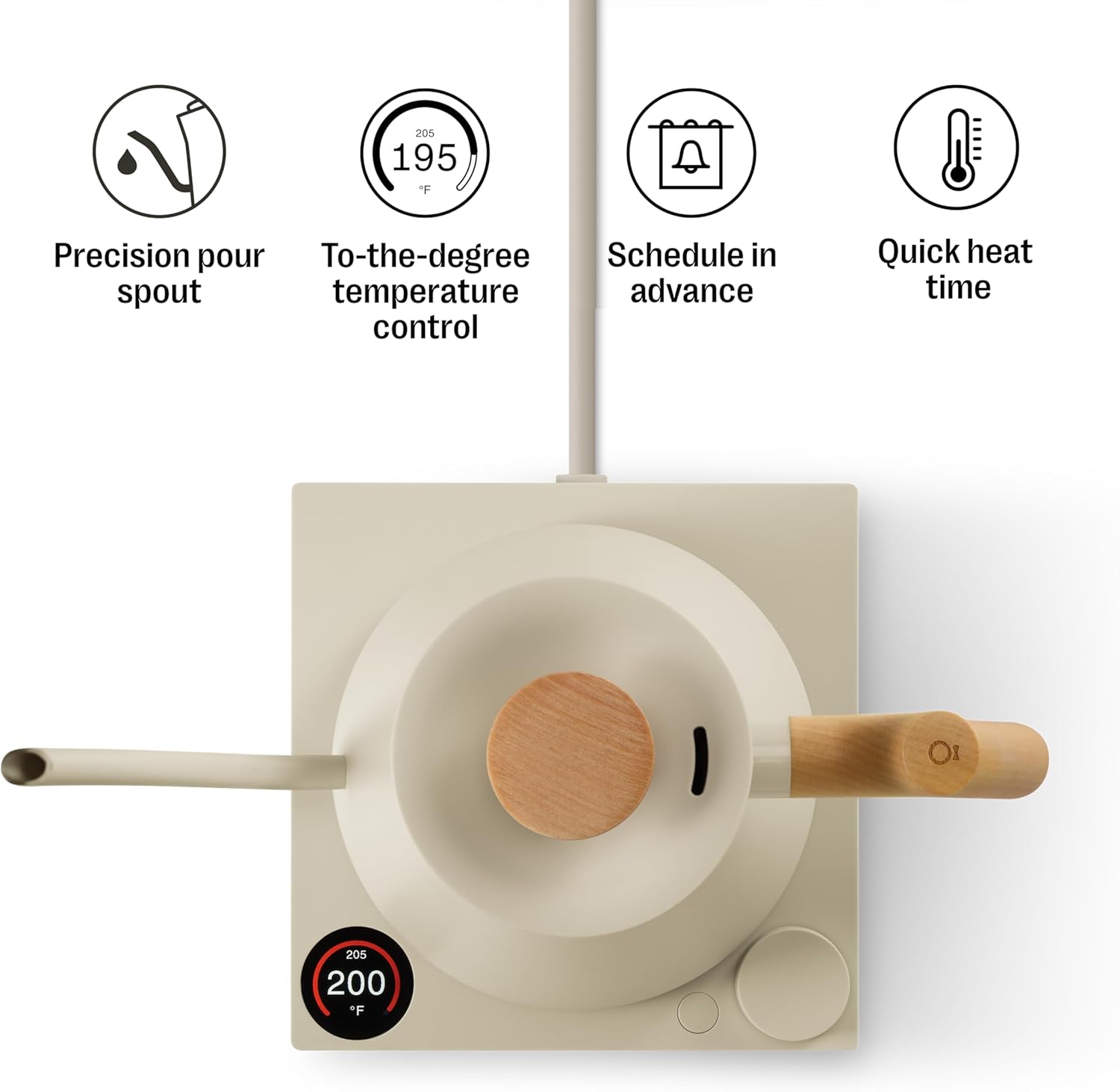 Stagg EKG Pro Electric Gooseneck Kettle - Pour-Over Coffee, Tea, Quick Heating, Precise Temperature Control, Scheduling, Built-in Brew Timer - Sesame with Maple Handle, 0.9 L