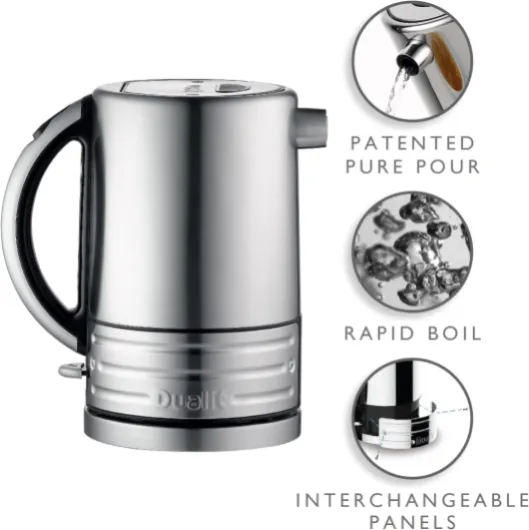 Dualit Architect Kettle - 1.5 L 2.3 KW Stainless Steel - Rapid Boil and Patented Pure Pour Non-Drip Spout - Measuring Window with Cup Level Indicators - CJK1, Black Trim Brushed Body Black Trim Brushed Body Single