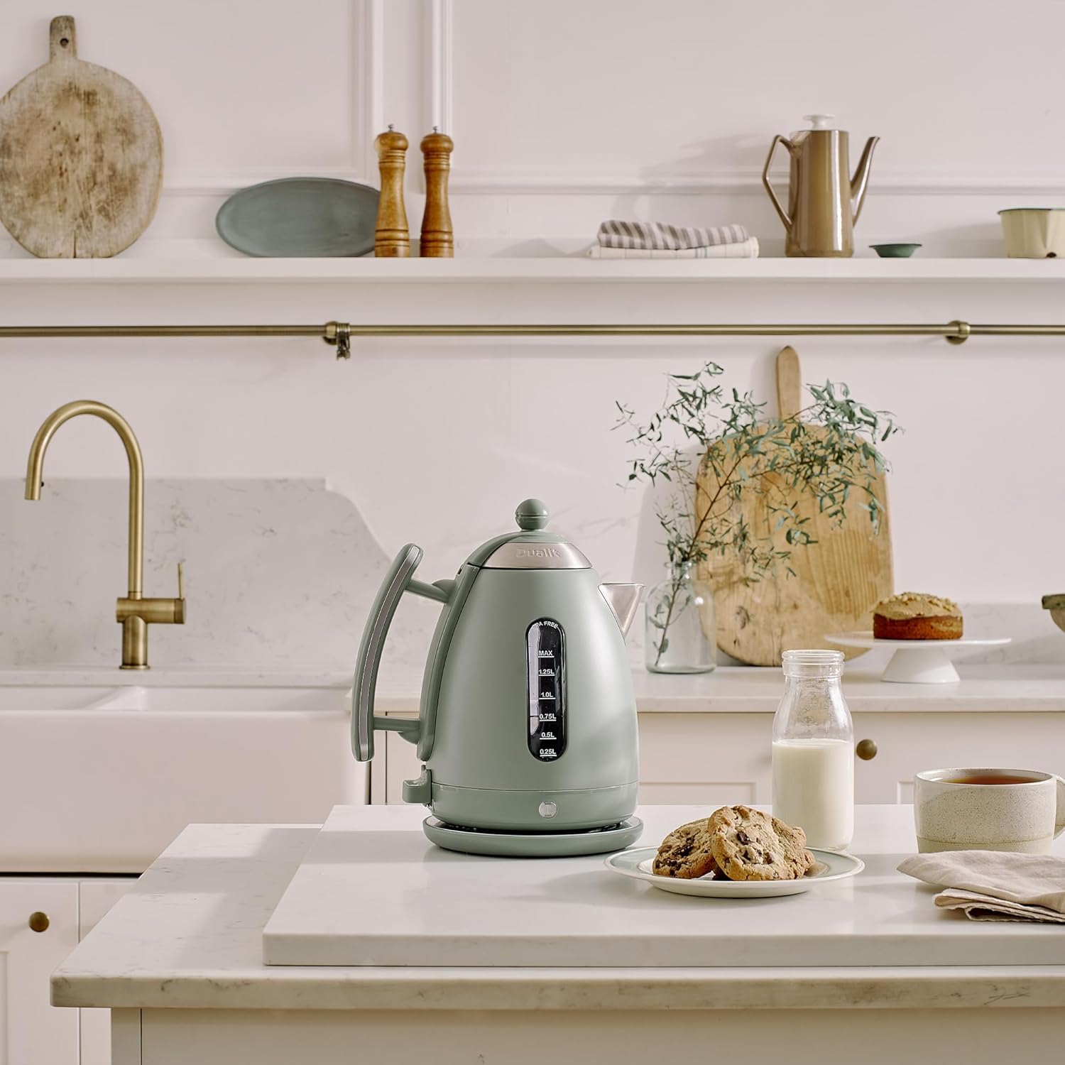 Dualit Lite 1.5L Jug Kettle - Polished Stainless Steel with Black Trim, Fast Boiling, Non-Drip, Dual Measuring Windows, 3kW, 230V, Sage