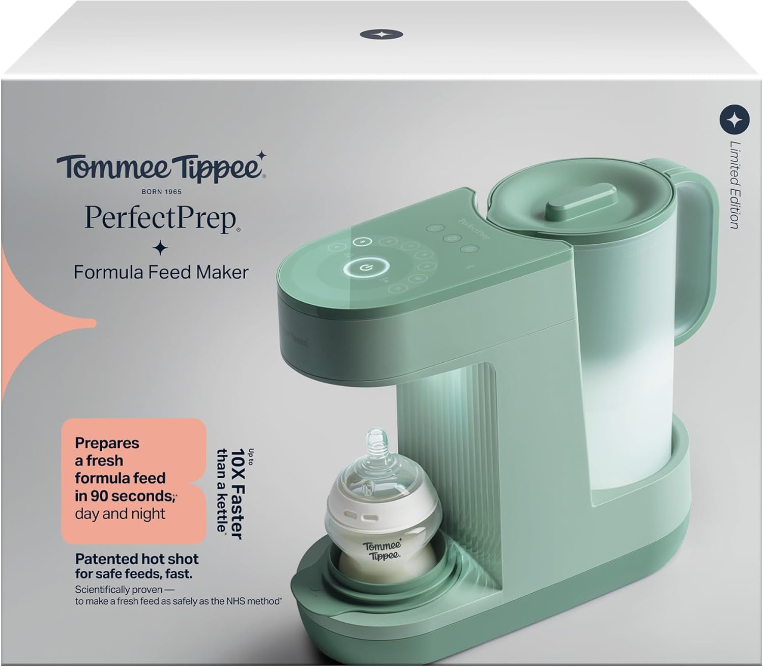 Limited Edition Sage Green Perfect Prep Machine, Baby Bottle Formula Feed Maker with Antibacterial Water Filter, App Support, Day & Night Feed-Friendly Features, Sage Perfect Prep Sage