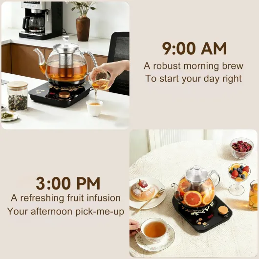 KaiPine Glass Electric Tea Kettle with Infuser Precise Temperature Control for Bedroom Tea Maker with Tea Infuser Gooseneck Spout 0.8L small Black coffee pot heated pot resistant