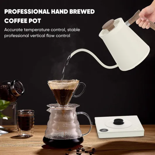 0.6L Gooseneck Electric Coffee Kettle with 40~100℃ Temperature Adjustable, 1000W Fast Boiling, 304 Stainless Steel Mini Brew Coffee Kettle, Tempered Glass Touch Control Panel, High Grade Beige