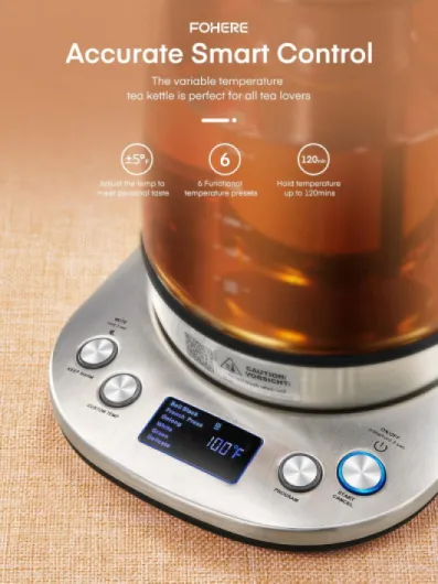 Electric Kettle With Temperature Control And Tea Infuser 1.7L Electric Kettle Glass And Stainless Steel Hot Water Kettle, 2 Hours Keep Warm Grey