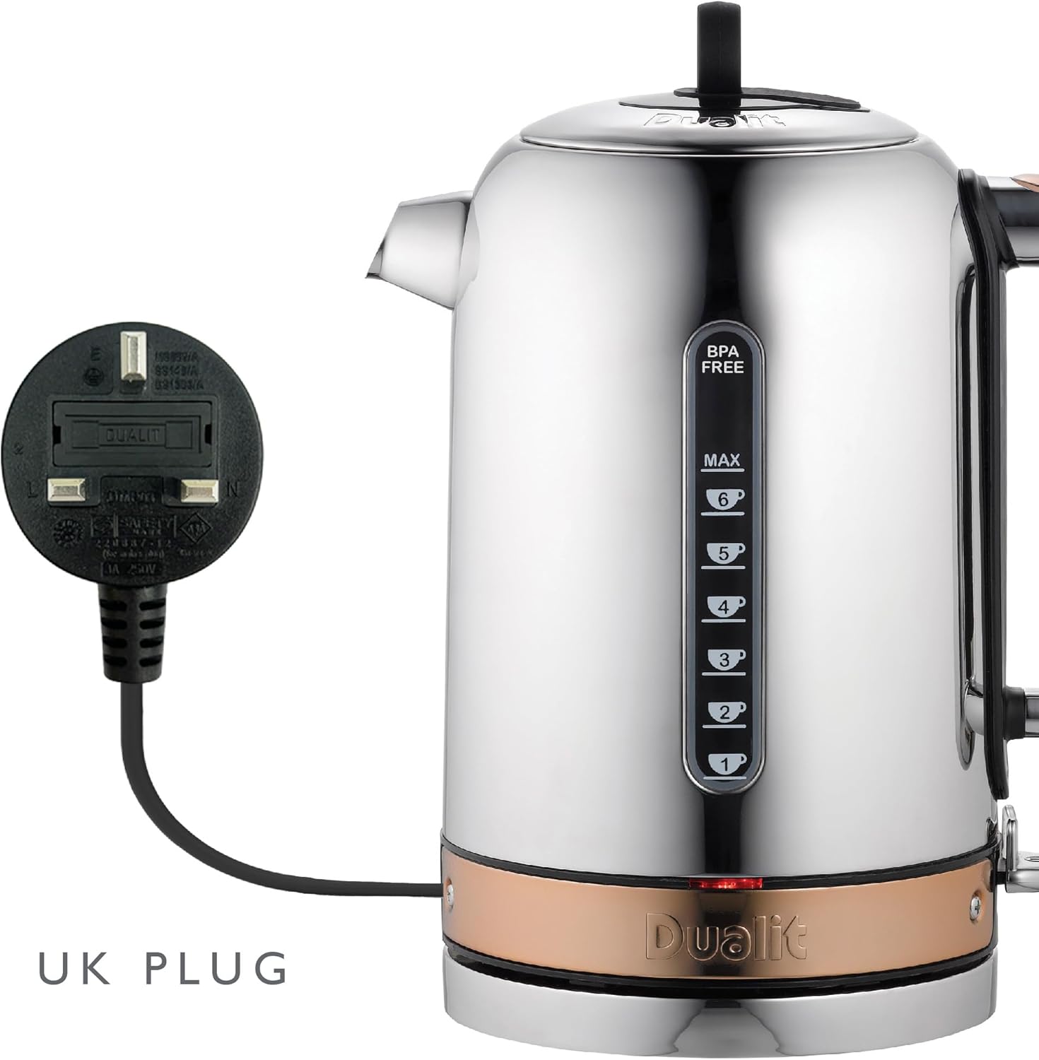 Classic Kettle, Polished Stainless Steel with Copper Trim, Quiet boiling kettle, 90 Second Boil Time, 1.7 Litre Capacity, 3 KW, 72820