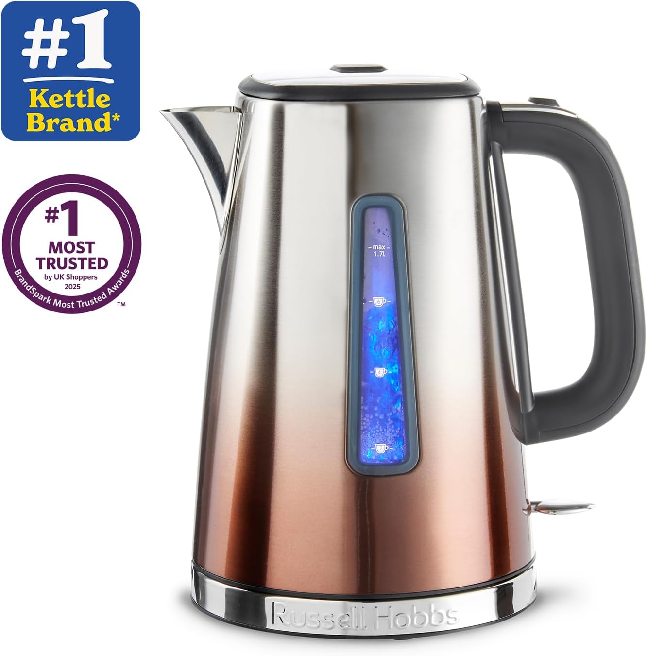 Eclipse Stainless Steel & Copper Sunset Ombre 1.7L Electric Cordless Kettle (Quiet & Fast Boil 3KW, Removable washable anti-scale filter, Easy push button lid, Perfect pour spout) 25113 Copper Sunset Kettle