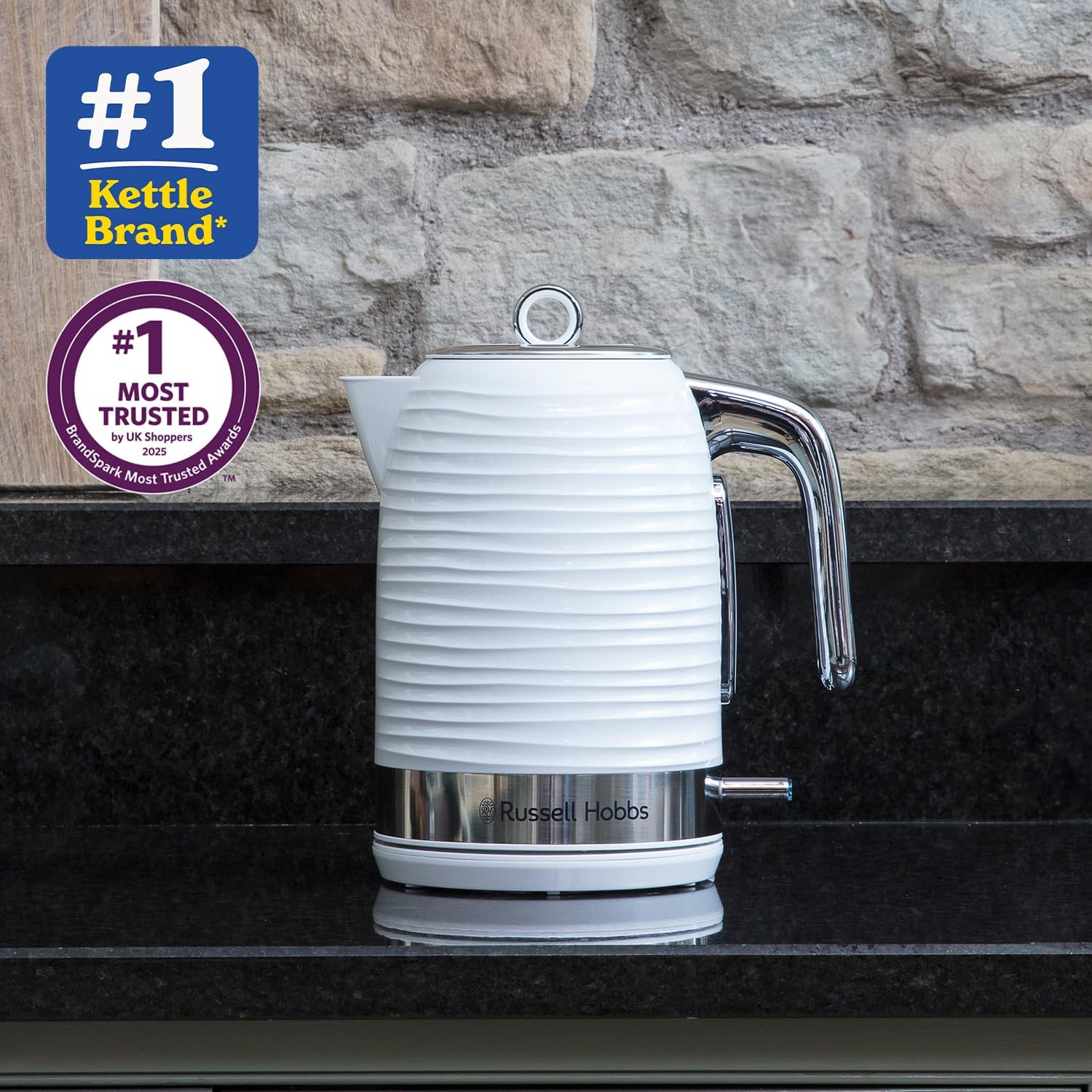 Inspire Electric 1.7L Cordless Kettle (Fast Boil 3KW, White premium textured plastic, high gloss finish, Removable washable anti-scale filter, Pull off lid, Perfect pour spout) 24360 White Kettle