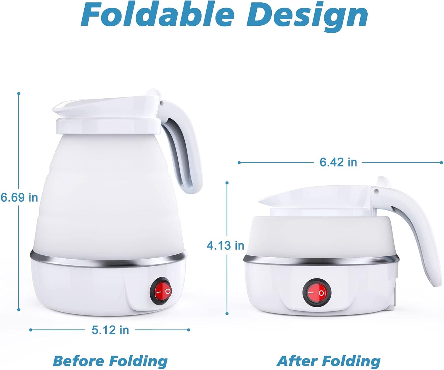 YudouTech Foldable Electric Kettle, Camping Kettle, Mini Travel Silicone Electric Water Boiler, Tea Coffee Maker, Portable Coffee Kettle with Separable Power Cord for Outdoor Hiking Camping White
