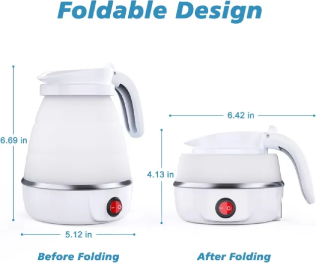 YudouTech Foldable Electric Kettle, Camping Kettle, Mini Travel Silicone Electric Water Boiler, Tea Coffee Maker, Portable Coffee Kettle with Separable Power Cord for Outdoor Hiking Camping White