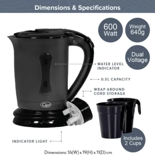 Quest Black Compact Travel Kettle Review: low‑watt buddy for camping and hotel rooms